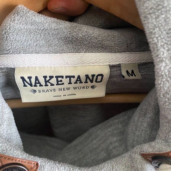 Naketano Cowl Neck Rope Accent Pullover Hoodie Sweatshirt Gray Color Medium - Picture 5 of 5